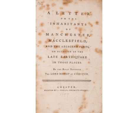 Northern earthquake.- Porteus (Beilby, Bishop of Chester) A Letter to the inhabitants of Manchester, Macclesfield, and the ad