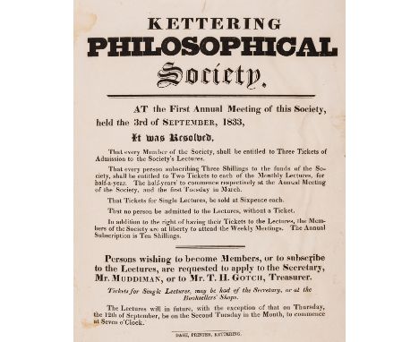 Northamptonshire.- Minutes of the Kettering Philosophical Society..., manuscript, title and 58pp., reverse entries, 3 pieces 