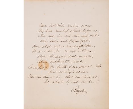 Kingsley (Charles, novelist, Church of England clergyman, and controversialist, 1819-75) [A March Poem], autograph manuscript