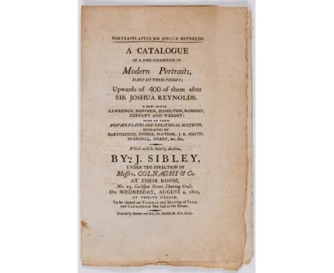 Auction catalogue.- Catalogue of a Fine Collection of Modern Portraits...after Sir Joshua Reynolds (A) sold by auction by J. 