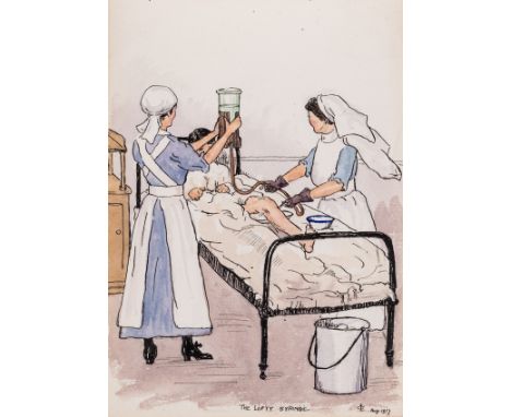 First World War.- Nursing.- Album of watercolours, 13 leaves of nurses and patients of hospitals during the First World War, 