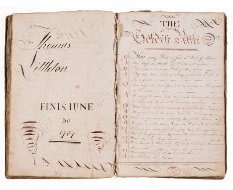 18th century education.- Littleton (Thomas) [Mathematical exercise book], manuscript, title and some text with calligraphic d