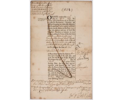 Marlborough (Sarah Churchill, Duchess of, 1660-1744) Treasury Order to pay £10,000 to the Duchess of Marlborough, Earl of God