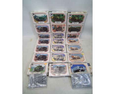JB Models - 21 boxed 1/76 scale model kits, military vehicles and similar, all appear unused with many in sealed original box