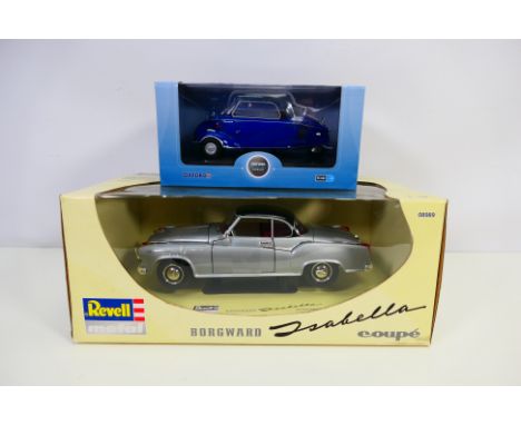 Revell - Oxford - 2 x 1/18 scale cars, a Messerschmitt KR 200 Convertible # 18MBC006 and a Borgward Isabella Coupe # 08989. T