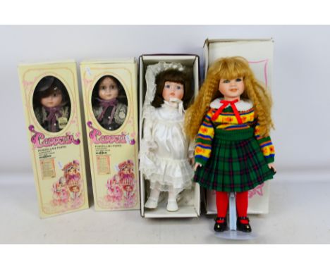 Alberon - Wupper - 4 boxed porcelain dolls to include  Christmas Joy Doll with display stand (46cm), 2 Coppelia hand painted 