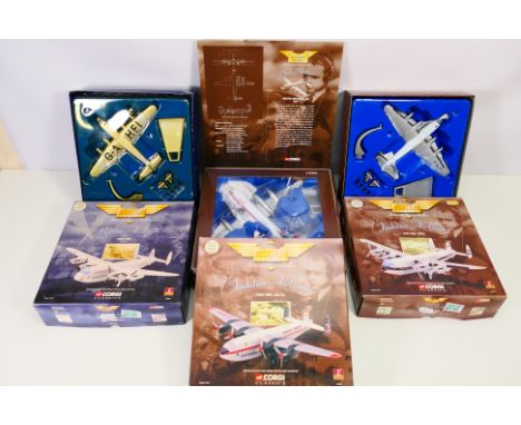 Corgi Aviation Archive - Four boxed diecast 1:144 scale model aircraft. Lot consists of #47203 Avro York 'Dan Air'; #47202 Av