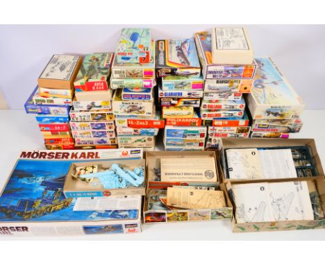 Hasegawa - Airfix - Matchbox - Frog - Revell - A boxed collection of over 50 vintage plastic model kits mainly aircraft and m