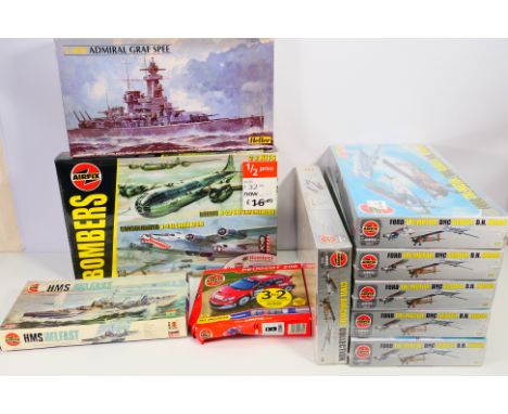Airfix - Heller - 10 boxed plastic model kits in various scales. Lot includes Airfix #08671 1:72 'Bombers' set; #08674 Ford T