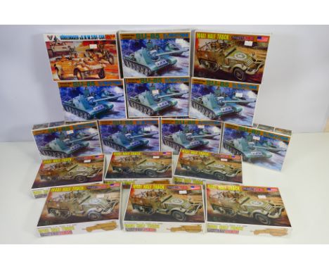 Science Treasury - 16 boxed plastic 1:72 scale military model vehicle kits. Lot consists of M4A1 Half Track (x8); with SU-85 