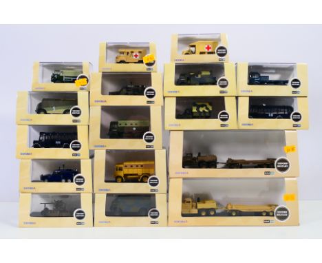 Oxford - A collection of military models in 1:76 railway scale including Land Rover Forward Control, Bedford OWB Bus, Diamond