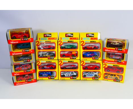 Bburago - 14 boxed diecast 1:43 scale model cars and 2 piece gift sets from Bburago. Lot includes Bburago #4193 Fiat Cinquece