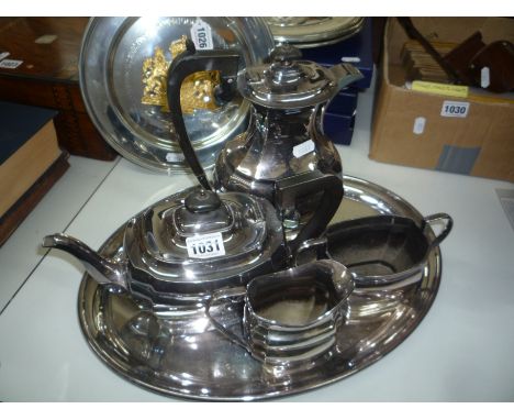 A FOUR PIECE SILVER PLATED TEA SERVICE, and two trays (6)