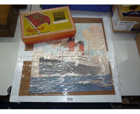 A BOXED CHAD VALLEY 'CUNARD' JIGSAW PUZZLE, No.2166F, puzzle complete and displayed (some wear/damage to box)