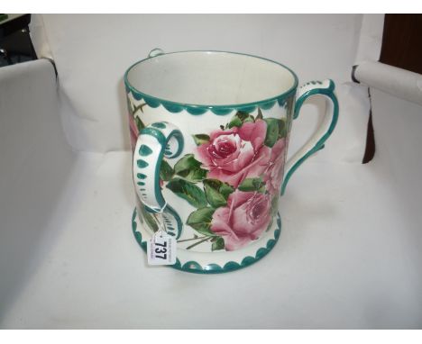 A WEMYSS POTTERY TYG, painted cabbage roses, impressed and painted marks, height 18.5cm (hairlines and restored)