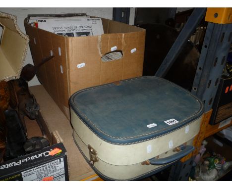A CASED FIDELITY RECORD PLAYER, and a box of Lp's and singles