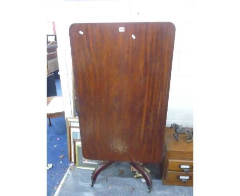 A 19TH CENTURY MAHOGANY RECTANGULAR TILT TOP TRIPOD TABLE, (s.d.)