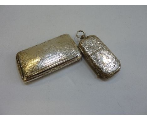 A VICTORIAN SNUFF BOX BY EDWARD SMITH, with gilt interior, Birmingham 1858, with a silver match holder (2)