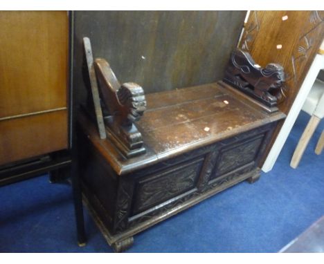 AN OAKS MONKS BENCH, (s.d. top detached)