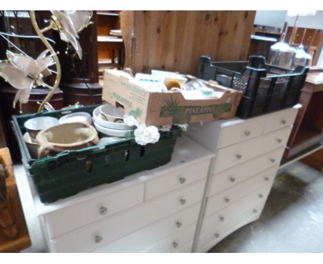 THREE BOXES OF CERAMIC POTS,etc