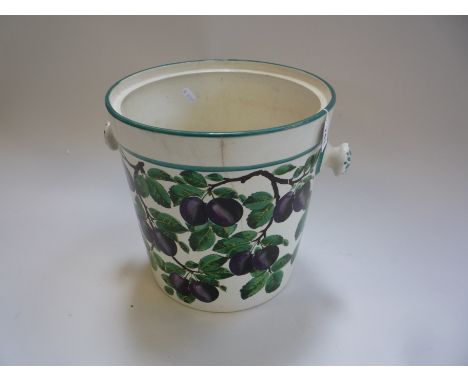 A WEMYSS PATTERN PAIL, painted with plums, height 28cm, (hairlines, chips, no lid or handle)