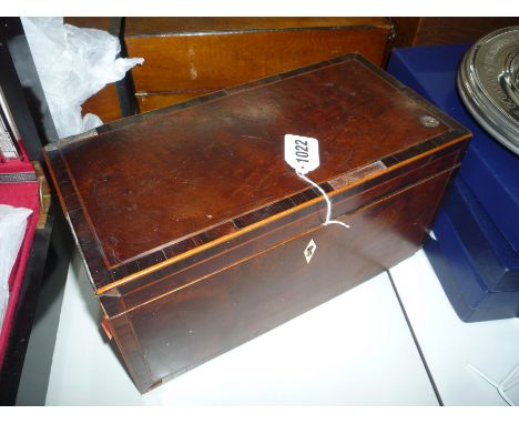A GEORGIAN MAHOGANY AND WALNUT TEA CADDY, (a/f)