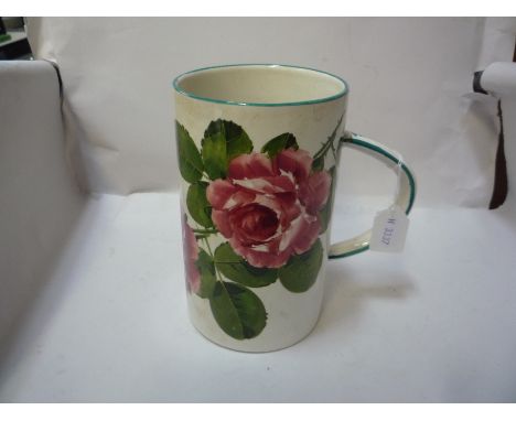 A WEMYSS POTTERY TANKARD, painted cabbage roses, painted mark, height 17.5cm (handle been off)