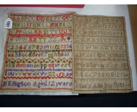 A VICTORIAN SAMPLER, dated 1863, by Ann Bartlett, and another by M.S. Wigton, undated (2)