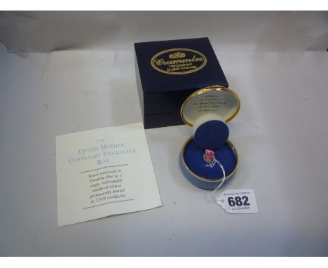 A BOXED LIMITED EDITION CRUMMLES ENAMEL BOX EXCLUSIVELY FROM FRANKLIN MINT, to commemorate 'Queen Mother 100th Year' 226/7500
