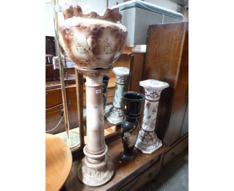A CERAMIC PLANT STAND, with planter and two other plant stands (3)
