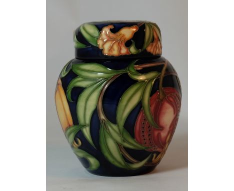 Moorcroft small Trial ginger jar & cover decorated with fruit, signed Racheal Bishop and dated 2003, height 11cm
