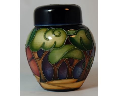 Moorcroft small Trial ginger jar & cover decorated with landscape and trees, signed Racheal Bishop and dated 2006, height 11c