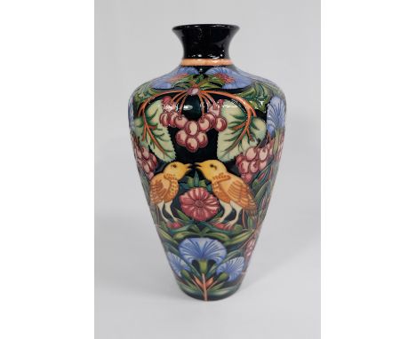 Moorcroft Nightingale Lullaby trial vase dated 9.1.14  31cm height