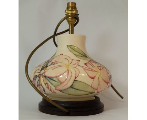 Moorcroft Frangipani Large Table Lamp on Wooden Base height 28cm