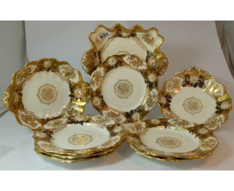 Hammersley& Co early 20th century Gilded & blue dessert set comprising 6 plates and three various dishes (9)