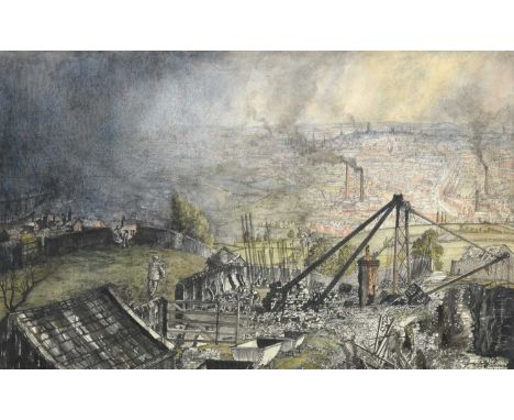 Geoffrey Jenkinson RCamA (1925-2005) “Barnsley, Yorkshire" Signed, inscribed and dated 18th December 1944, mixed media, 29.5c