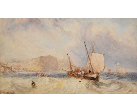 George Weatherill (1810-1890) Fishing boats off a Bay Signed, pencil and watercolour, 11cm by 20cmIn an overall good state of