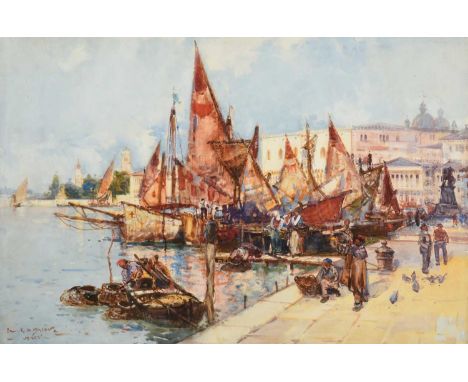 Frank Henry Mason RBA, RI, RSMA (1875-1965)  “Venezia” Signed and inscribed, watercolour heightened with white, 49cm by 64.5c