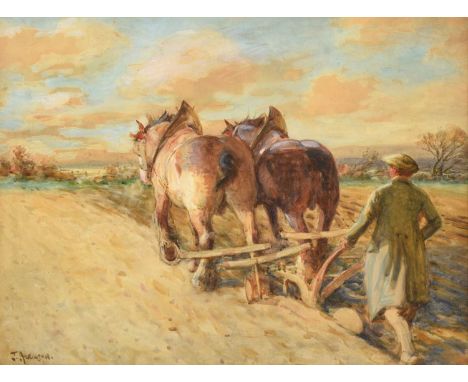 John Atkinson NSA (1863-1924) “Ploughing in Springtime” Signed, pencil and watercolour heightened with white, 45cm by 60cmExh