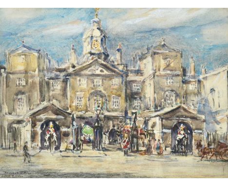 Rowland Henry Hill (1872-1952)HorseguardsSigned (twice), mixed media, 23.5cm by 31.5cmExhibited: T B &amp; R Jordan "Third Ha