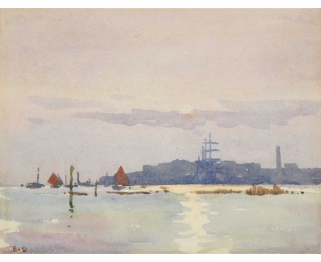 Ernest Dade (1864-1935) Moored fishing boats  Initialled, pencil and watercolour, 16cm by 21cmExhibited: T B & R Jordan "The 