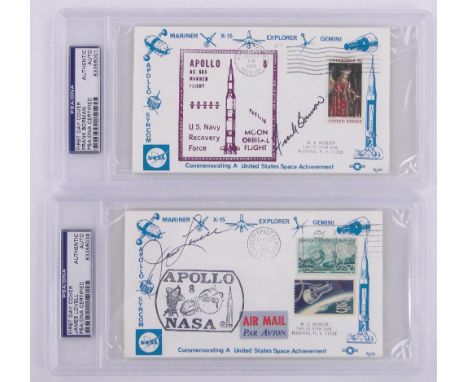 2 Apollo VIII Nasa First Day Covers,signed by the astronauts James Lovell and Frank Borman, (2).