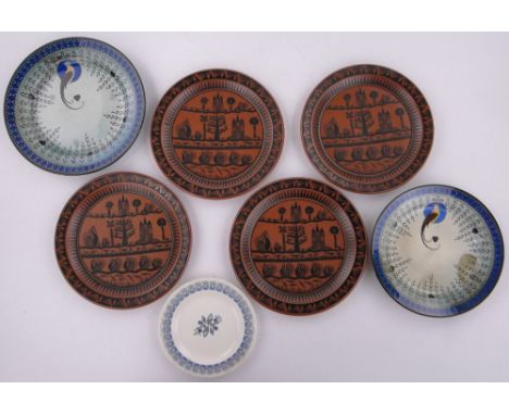 4 Royal Worcester plates designed by Scottie Wilson,diameter 25cm, 2 Royal Doulton Titanium Ware plates and an Eric Ravilious