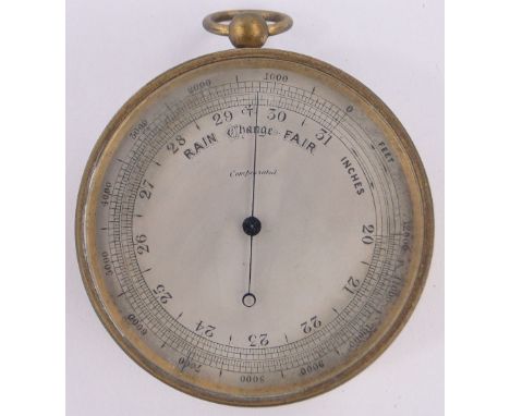 A rare Victorian combination double-sided barometer/thermometer and compass,gilt metal case, diameter 6.8cm.