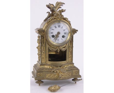 A 19th century French ormolu cased mantel clock,relief cast Classical design case with enamel dial and 2-train striking movem