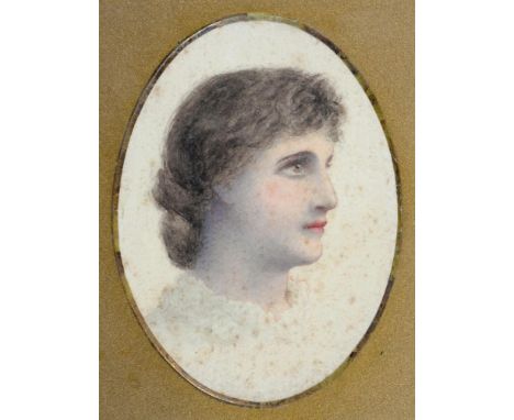 19TH C SCHOOL, TWO PORTRAITS OF LADIES, WATERCOLOUR, OVAL, FRAMED AS A PAIR, 13 X 10CM AND 20TH C SCHOOL, PORTRAIT OF A LADY,