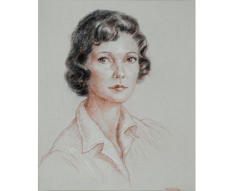 HOLLY BISLING, PORTRAIT OF A LADY, SIGNED, CHALK, 53 X 44CM