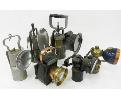 A REGALITE NICKEL PLATED BRASS AND PAINTED CYCLE LAMP, THE KING ALFRED PATENT M.A.K AND CO COPPER AND BRASS CYCLE LAMP, A CRE