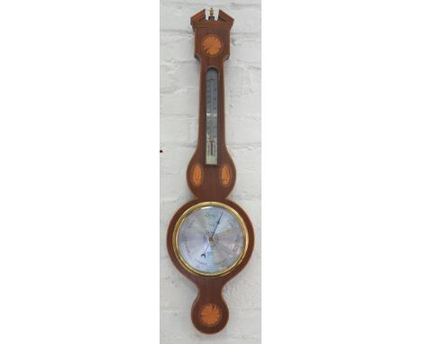 AN INLAID MAHOGANY BAROMETER, THE SILVERED DIAL INSCRIBED COMITTI HOLBORN, 20TH C, 98CM H