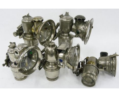TWO JOS. LUCAS LIMITED BIRMINGHAM ACETA MAJOR 314 NICKEL PLATED BRASS CYCLE LAMPS, A PNH LIMITED BIRMINGHAM PANTHER NICKEL PL
